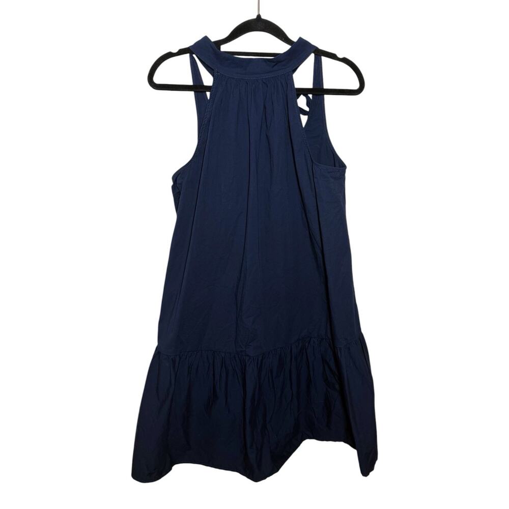 Staud Navy Blue Cotton Poplin Halter Mini Tiered Marlowe Dress Small Flaw